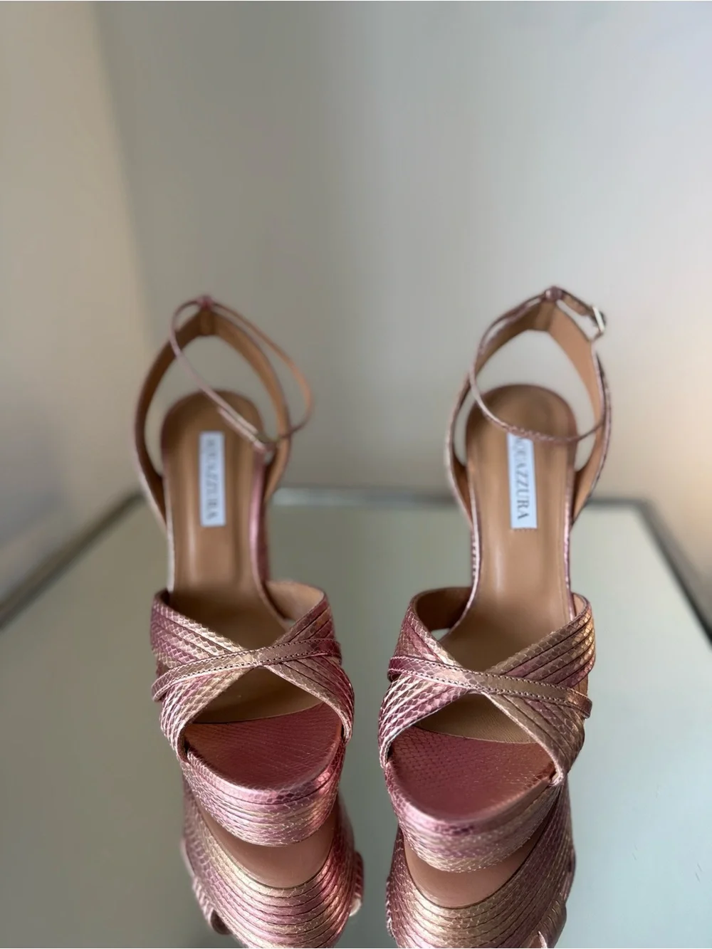 New Aquazzura Sundance Plateau Metallic Leather Sandals 38 $1,095